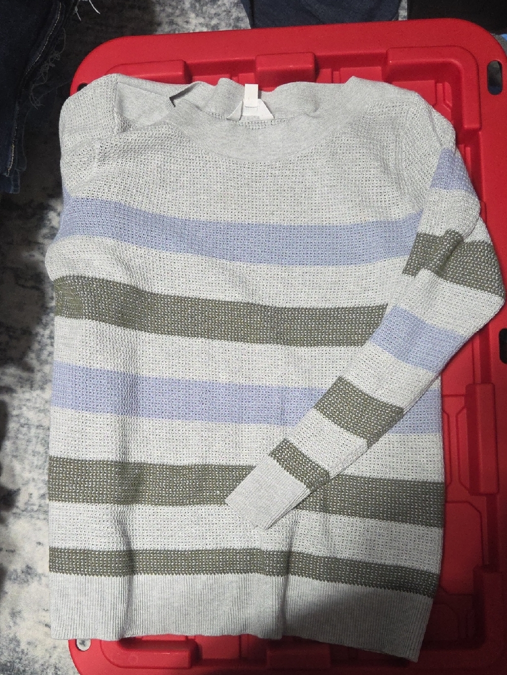 Market & Spruce Striped Crewneck Sweater in Gray, Lavender & Olive